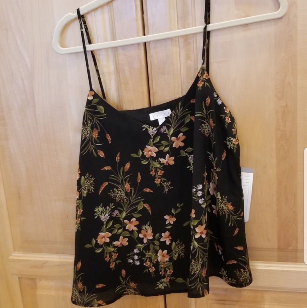 Leith V-Neck Cami Black Dusty Floral NWT SZ S